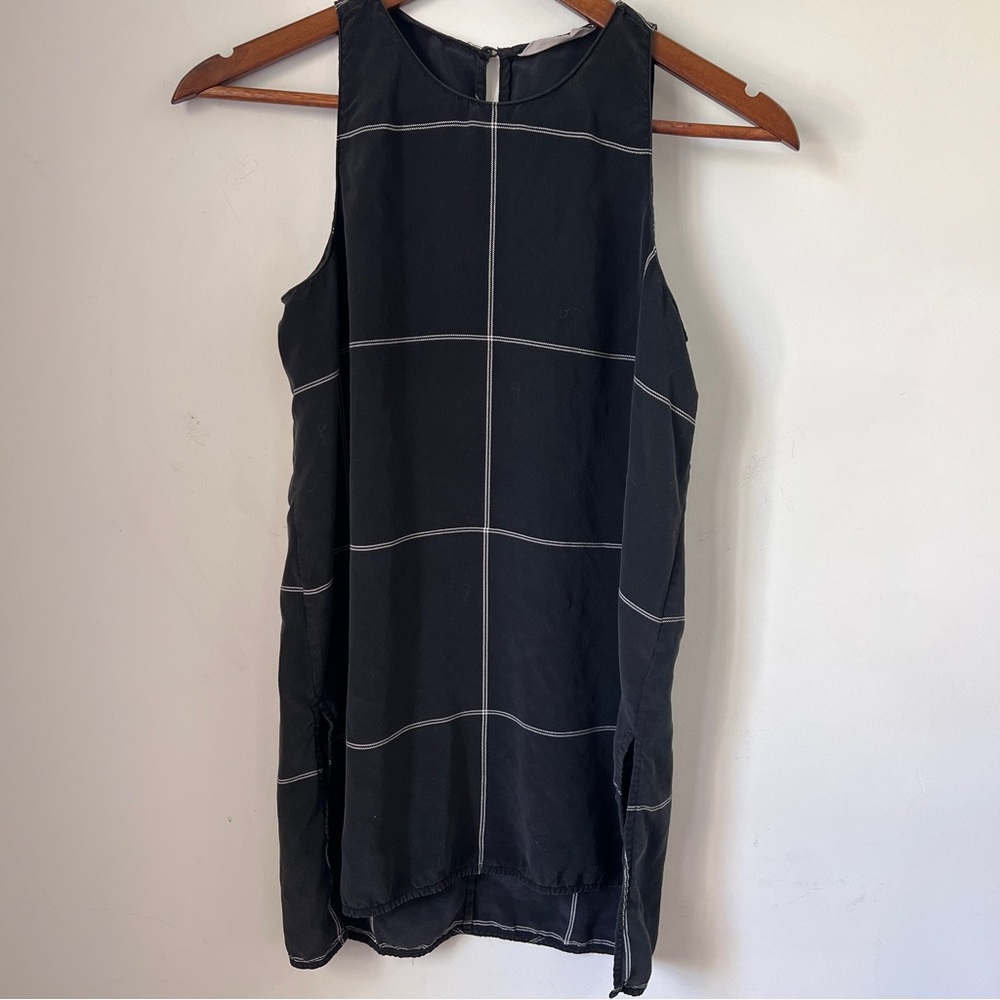 Athleta Black Grid Pattern Tank Top 100% Silk Plaid XXS - Picture 7 of 7